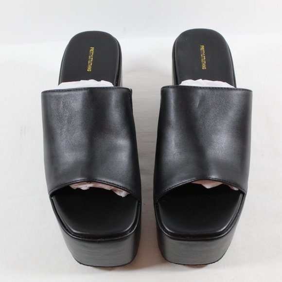 PrettyLittleThing Square Toe Platform Mules - Black 6M - Picture 3 of 6